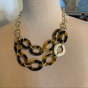Erica Lyons Fashion Necklace Faux Tortoise Shell & Gold Tone Chain